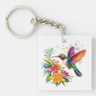 Hummingbird Tropische Blume Schlüsselanhänger