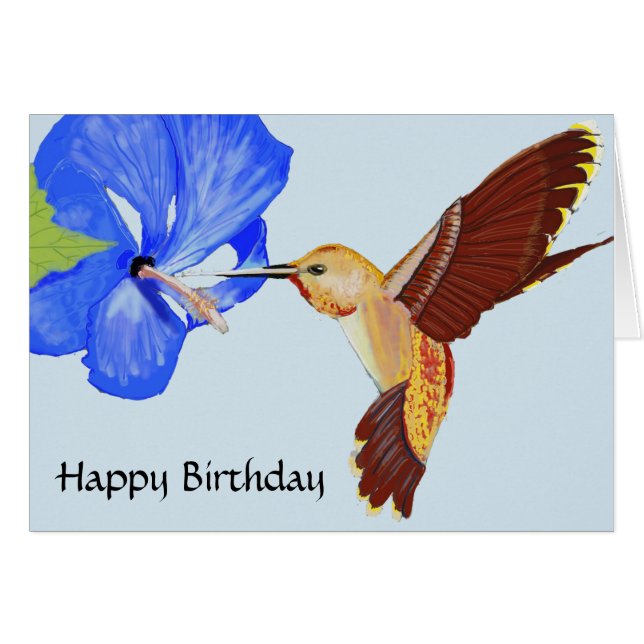 Hummingbird und Blauer Hibiskus zum Geburtstag (Vorderseite (Horizontal))