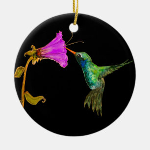 Hummingbird und Blume Keramik Ornament