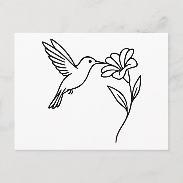 Hummingbird und Blume - Minimalistische Schwarze L Postkarte (Vorderseite)