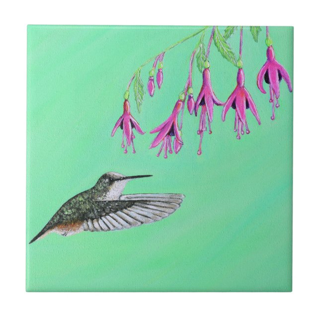 Hummingbird und Fuchsia-Malerei Fliese (Vorderseite)