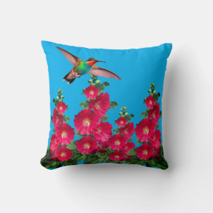 Hummingbird und Holly Hocks Throw Kissen
