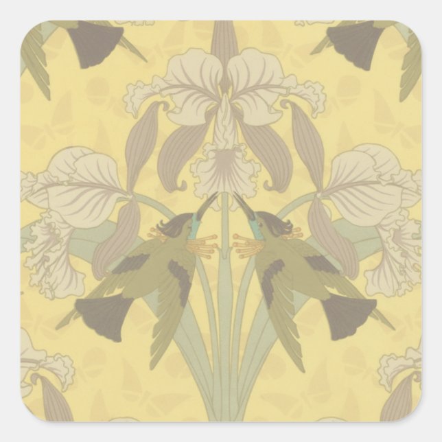 Hummingbird und Iris Quadratischer Aufkleber (Vorderseite)