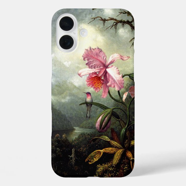 Hummingbird und Orchid, botanische Kunstwerke iPhone 16 Plus Hülle (Rückseite)