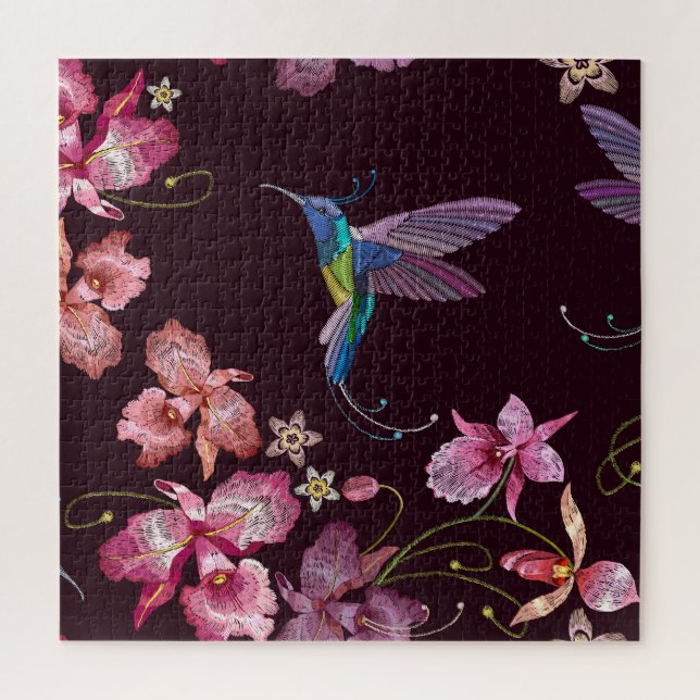 Hummingbird und Orchideen, tropische nahtlose Mode (Vertikal)