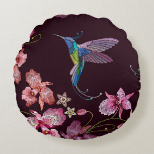 Hummingbird und Orchideen, tropische nahtlose Mode Rundes Kissen