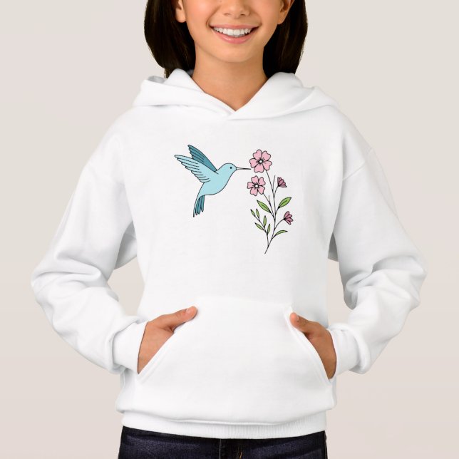 Hummingbird und Pink Floral Illustration Hoodie (Vorderseite)