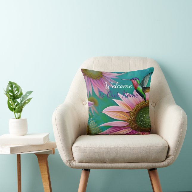 Hummingbird und Pink Sunflower WELCOME Kissen (Stuhl )