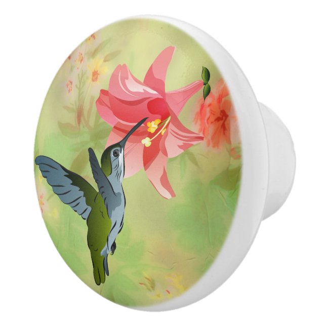 Hummingbird und Rosa Liege auf Blumenmuster Keramikknauf (Rechts)