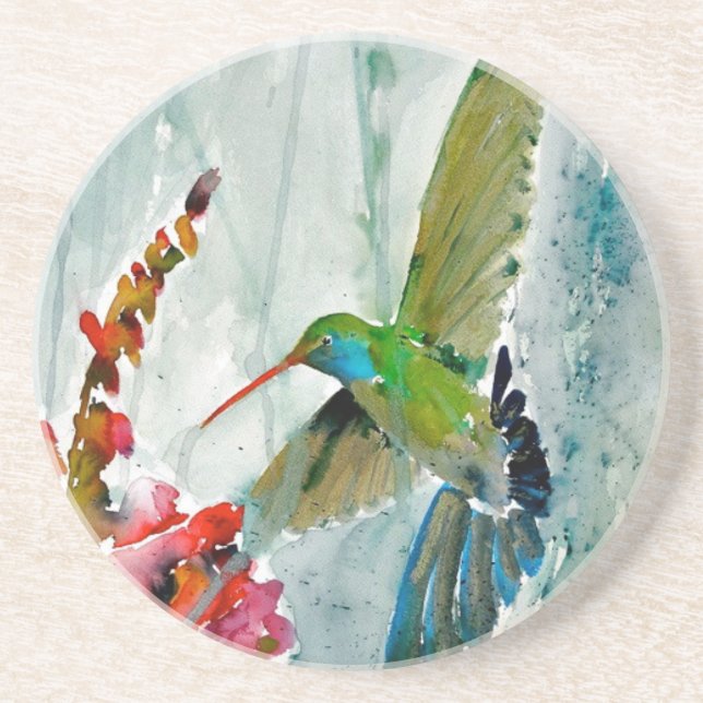 Hummingbird und Snapdragon Round Sandstone Unterse Getränkeuntersetzer (Vorne)