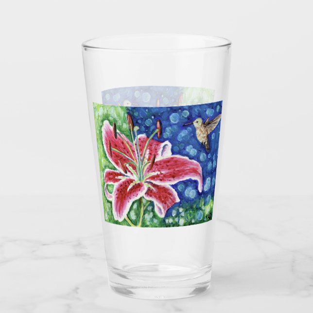 Hummingbird und Stargazer Lily Painting Glas (Vorderseite)