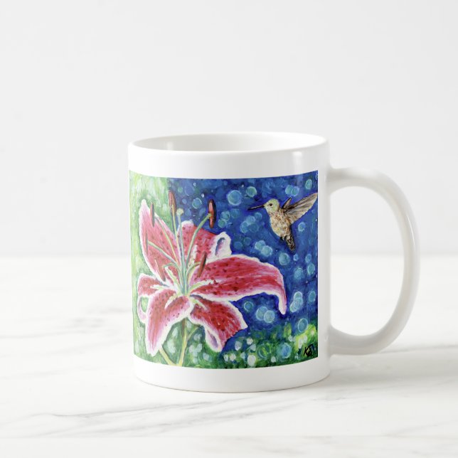 Hummingbird und Stargazer Lily Painting Kaffeetasse (Rechts)