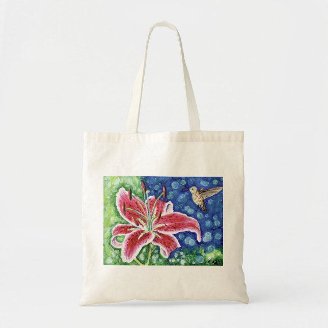 Hummingbird und Stargazer Lily Painting Tragetasche (Vorne)