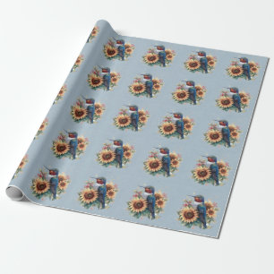 Hummingbird und Sunflower Blue Baby Dusche Geschenkpapier
