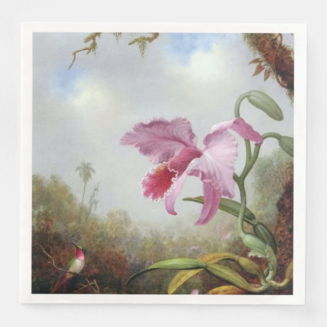 Hummingbird und zwei Orchideen Serviette (Vorderseite)