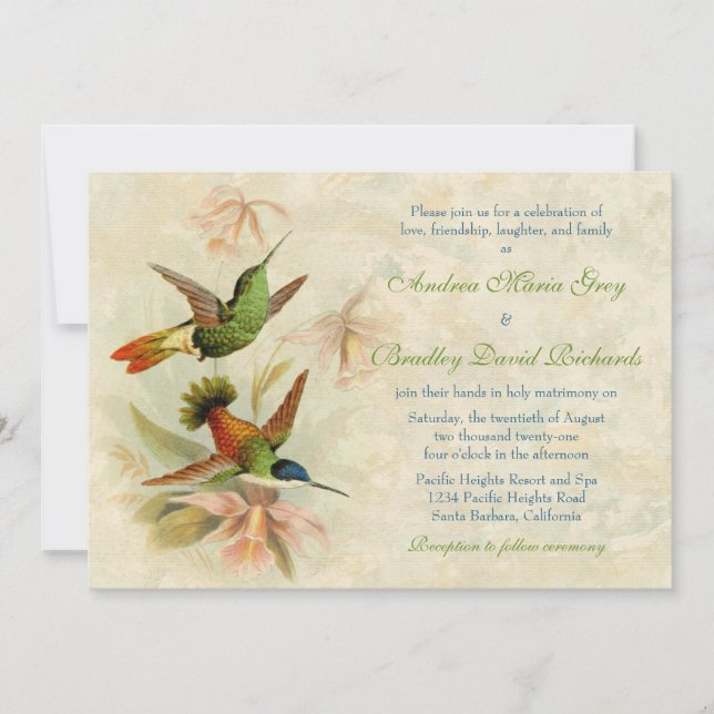 Hummingbird Vintag Floral Wedding Einladung (Vorderseite)
