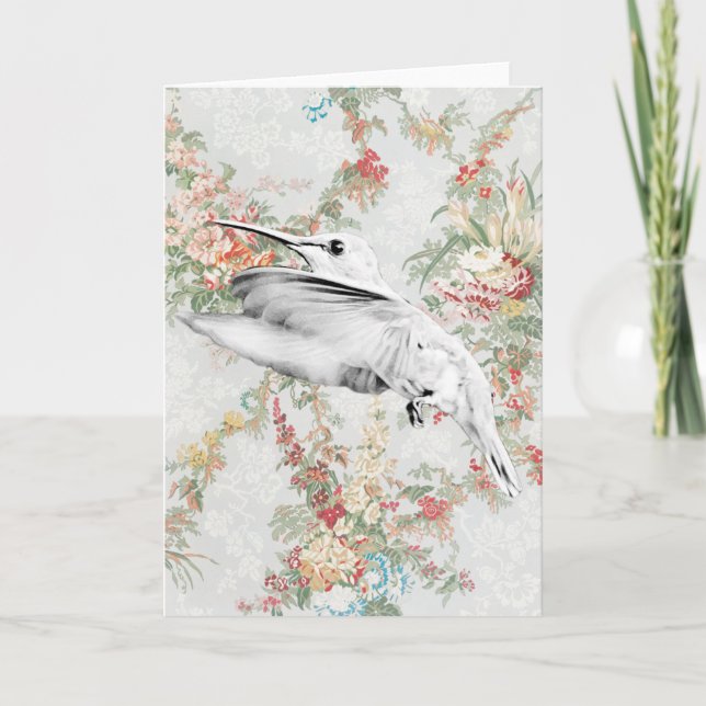 Hummingbird Vintage florale Kunstkarte Karte (Vorderseite)