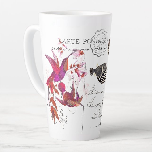 Hummingbird Vögel Fliegen Französisch Ephemera Lat Milchtasse (Linke Ecke)