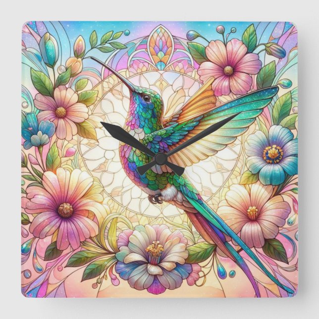 Hummingbird Wall Clock Quadratische Wanduhr (Vorderseite)