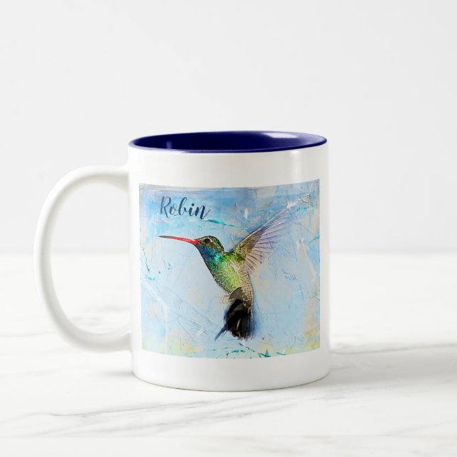 Hummingbird Wasserfarbenbild Personalisiert Zweifarbige Tasse (Links)