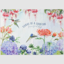 Hummingbird Watercolor Garden Blumendekoupage