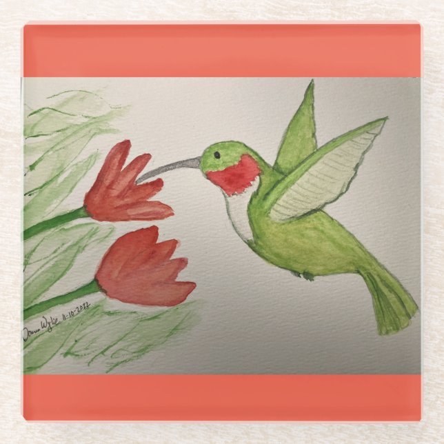 Hummingbird Watercolor Glasuntersetzer (Vorderseite)