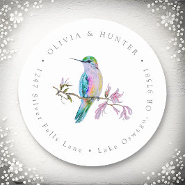 Hummingbird Wedding Couple Names Rücksendeadresse Runder Aufkleber