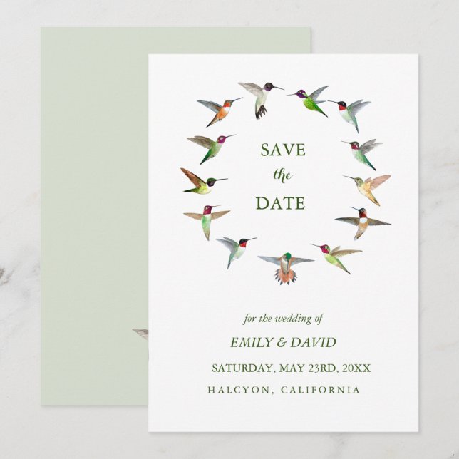 Hummingbird Wedding Save the Date Announcement Einladung (Vorne/Hinten)