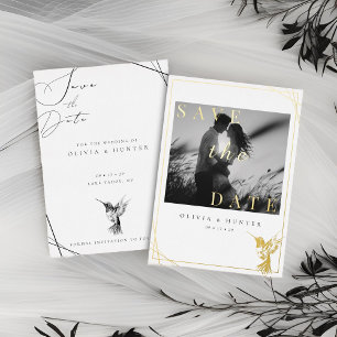 Hummingbird Wedding Save the Date Black and White Folieneinladung