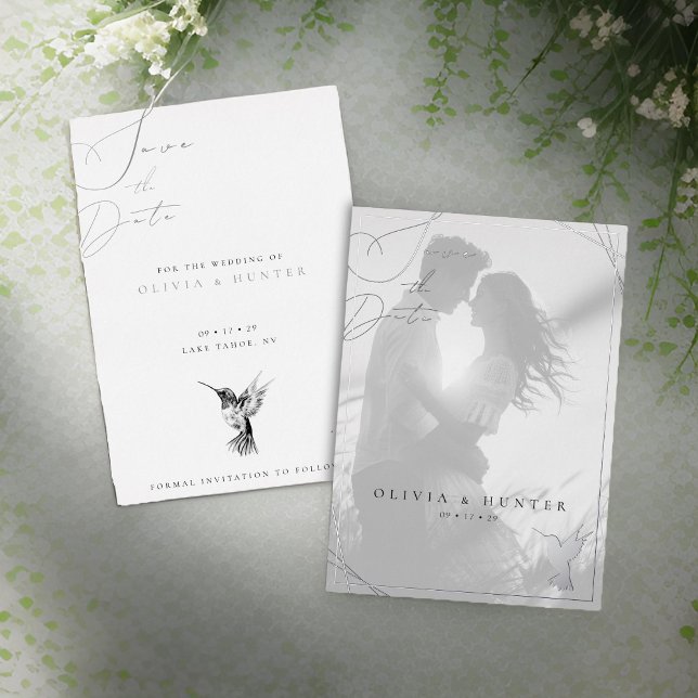 Hummingbird Wedding Save the Date Black and White Folieneinladung (Von Creator hochgeladen)