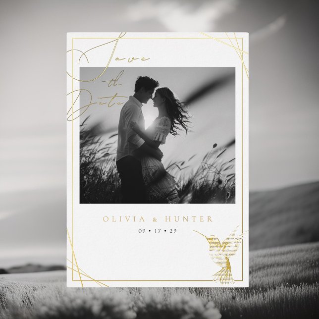 Hummingbird Wedding Save the Date Black and White Folieneinladung (Von Creator hochgeladen)