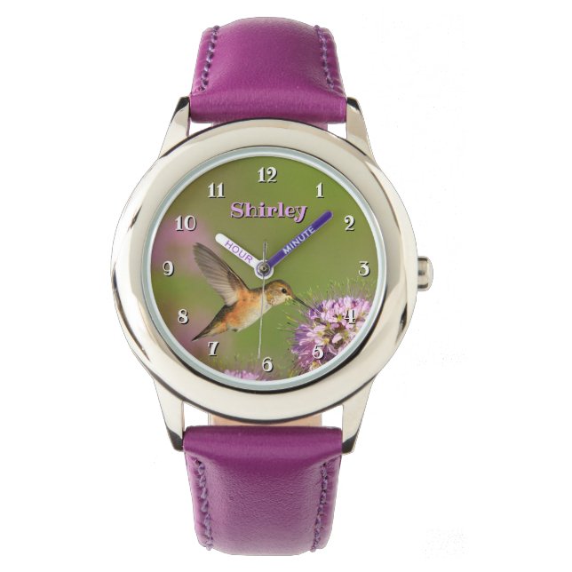 Hummingbird Wildblumen Girls Armbanduhr (Vorderseite)