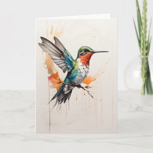 Hummingbird Wings Spread Splash Art Blank Karte