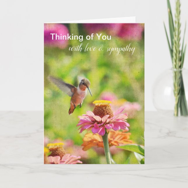 Hummingbird Zinnia Floral Denken Sie an Sie Karte (Vorderseite)