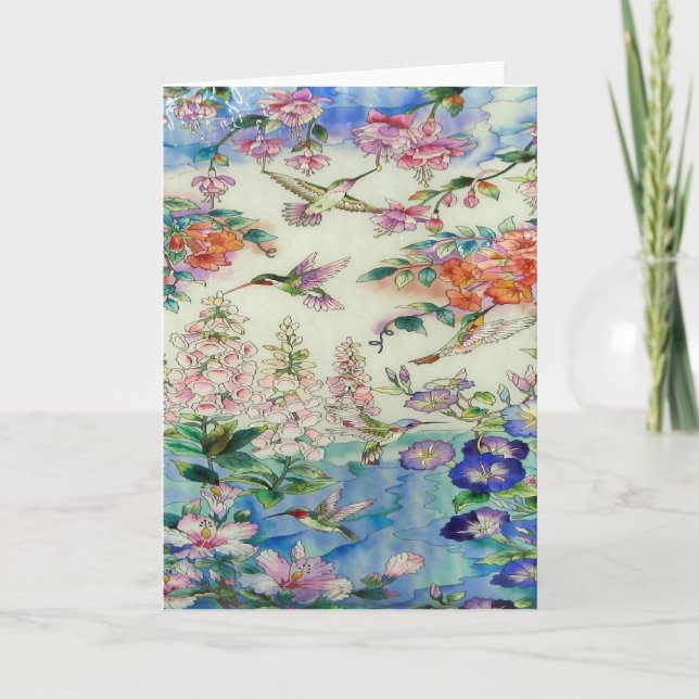 Hummingbirds and flowers stained glass WOW Karte (Vorderseite)
