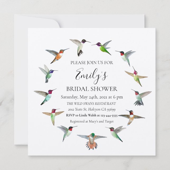 Hummingbirds Bridal Dusche Einladung (Vorderseite)