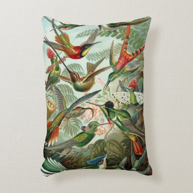 Hummingbirds by Ernst Haeckel, Vintage Vogelbäume Dekokissen (Vorderseite(Vertikal))