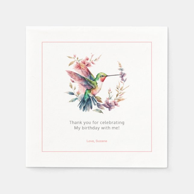 Hummingbirds Floral Wreath Bithday Party Serviette (Vorderseite)
