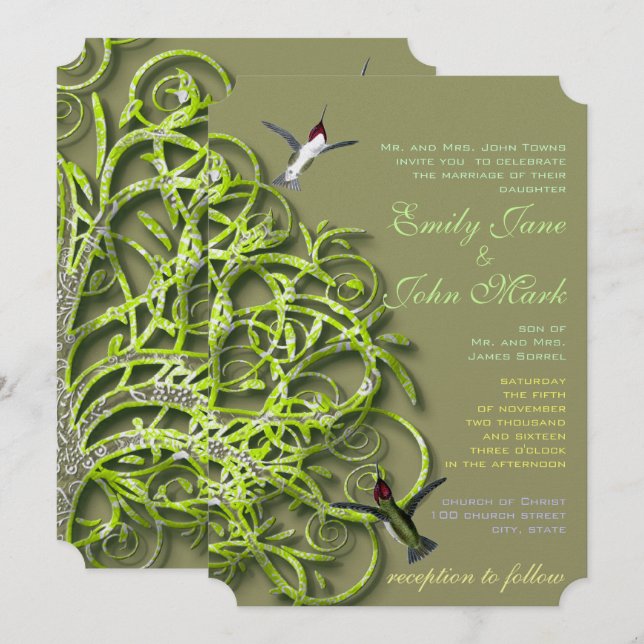 Hummingbirds Golden Lime Tree Invitations de maria (Devant / Derrière)
