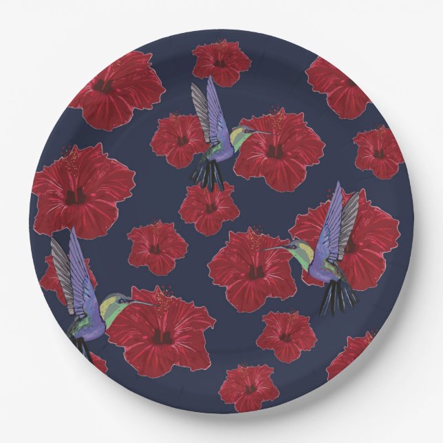 Hummingbirds Hawaii Rote Blume Pappteller (Vorderseite)