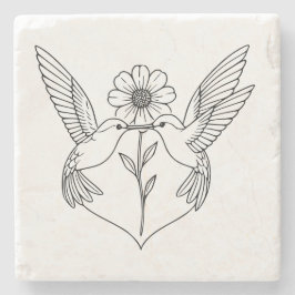 Hummingbirds in Heart Shape with Flower Line Art Steinuntersetzer