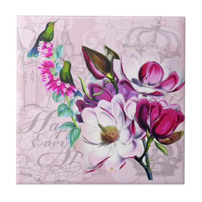 Hummingbirds Magnolias Keramik Tile Fliese (Vorderseite)