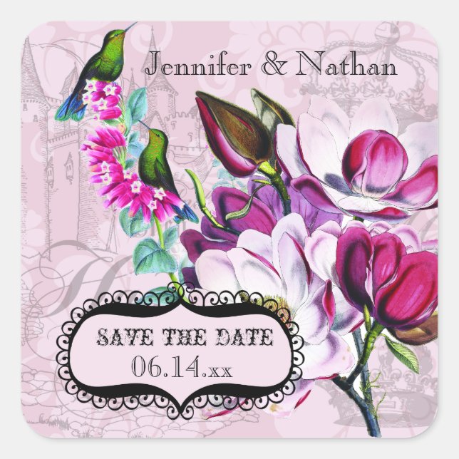 Hummingbirds Magnolias Save the Date Stickers (Vorderseite)