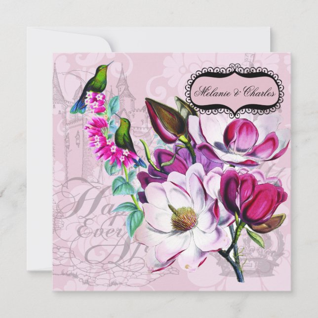Hummingbirds Magnolias Square Hochzeit Einladung (Vorderseite)
