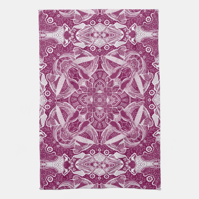 Hummingbirds Mandala | Hintergrundfarbe auswählen Geschirrtuch (Vertikal)
