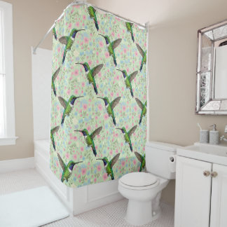 Hummingbirds on a floral background shower curtain duschvorhang