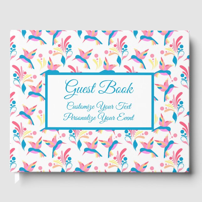 Hummingbirds Pastell Blue Pink Bird Muster Gästebuch (Vorderseite)
