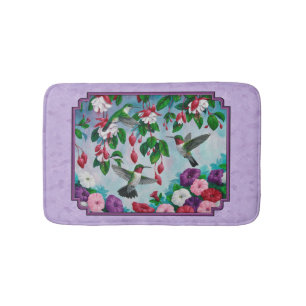 Hummingbirds Pink Fuchsia Blume Lavendel Badematte