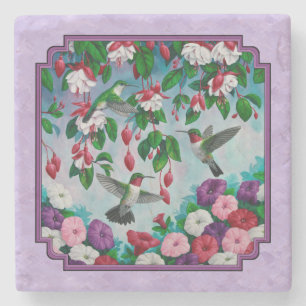 Hummingbirds Pink Fuchsia Blume Lavendel Steinuntersetzer