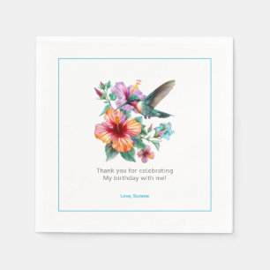 Hummingbirds Two Floral Wreath Birthday Party Serviette